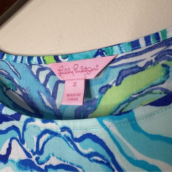 Lilly Pulitzer Sonya Sleeveless Fringe Top Oh Shucks Sparkling Blue Sz 2 - Picture 3 of 8